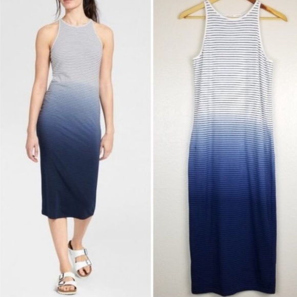 Athleta Dresses & Skirts - Athleta Sunkissed Blue Ombre Striped Midi Dress